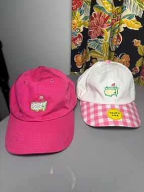 Masters American Needle White Pink Plaid Rhinestone Golf Hat Preppy Embroidered